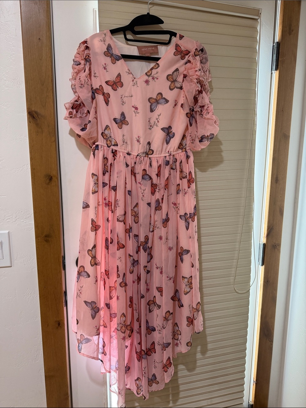JessaKae Pink Butterfly Print Ruffle Sleeve Maxi